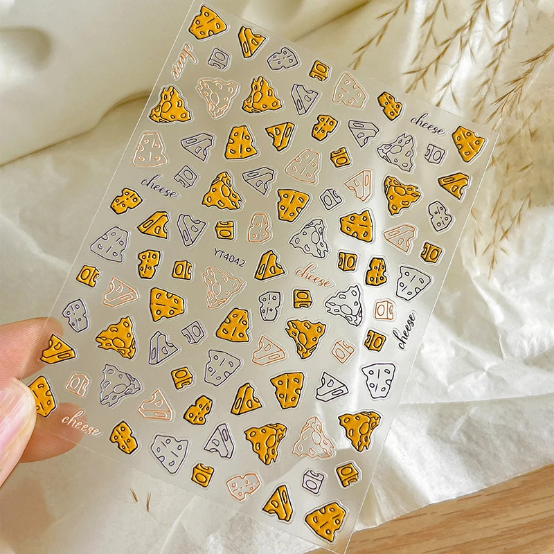 Cartoon Yellow Cheese Embossed Self Adhesive Nail Art Decoration Stickers Cute Exquisite Hollow Lines Sticker Manicure Salon DIY