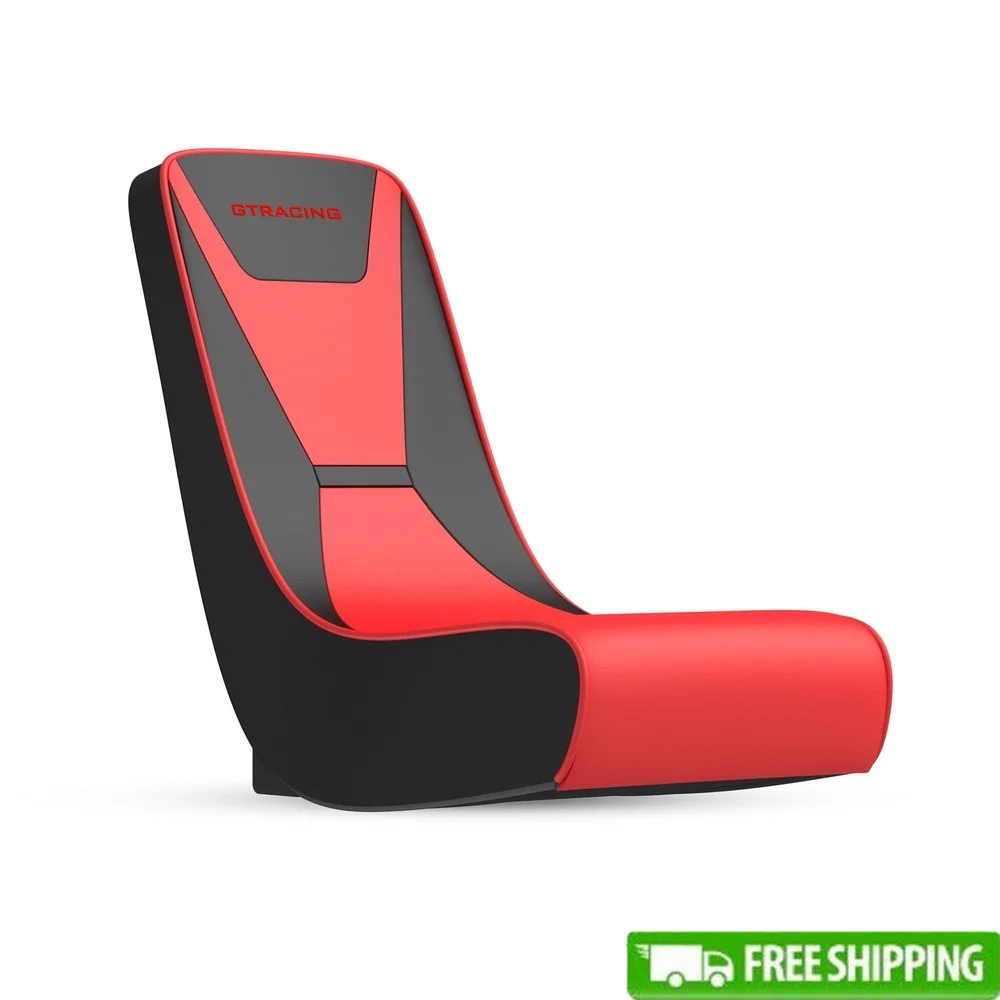 

Durable Faux Leather Floor Rocker Gaming Chair Ergonomic Adjustable Video Game Chair with Steel Frame Head Support Red