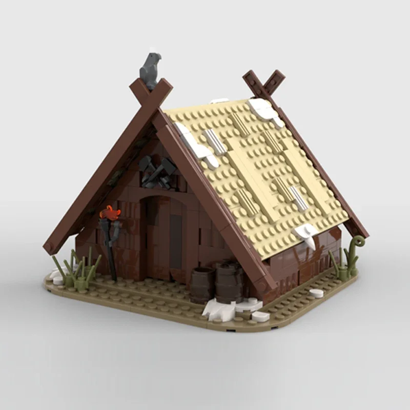 Street View Model MOC Building Bricks Viking Longhouse Wooden House Modular Technology Gifts Holiday Assemble Children Toys Suit