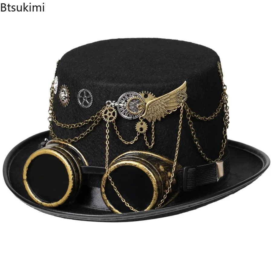 

Vintage Steampunk Top Hat Gear Glasses Gothic Unisex Costume Headwear Holiday Party Decoration Hat Halloween Cosplay Accessories