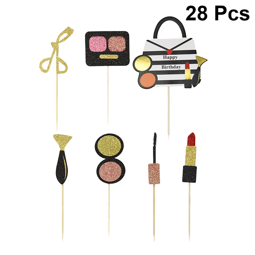 

28Pcs Creative Cake Toppers Lipstick Shape Glitter Finish for Cake Cupcake Fruit Decoration Party Wedding Celebration