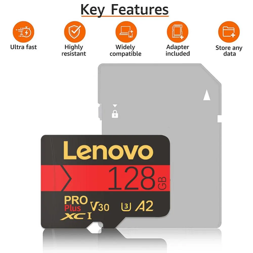 Cartão Micro SD Lenovo-High Speed, 1TB, 2TB, Cartão SD, Cartão Class10 TF, 128GB, 256GB, 512GB, Telefone, Carro, Dispositivo, Monitor