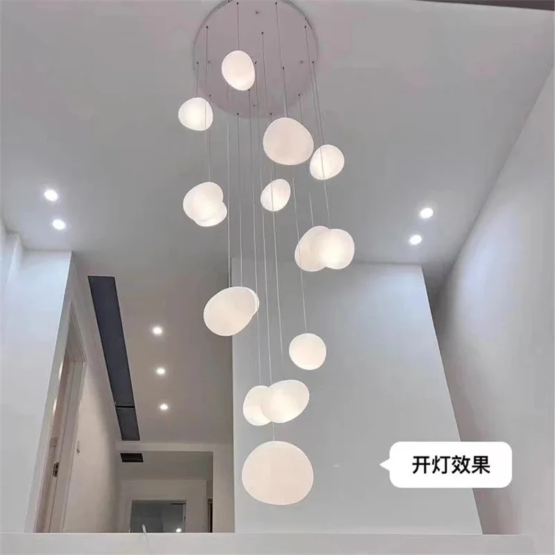 Duplex building large chandelier living room villa duplex staircase long chandelier loft minimalist cream style pebble new model