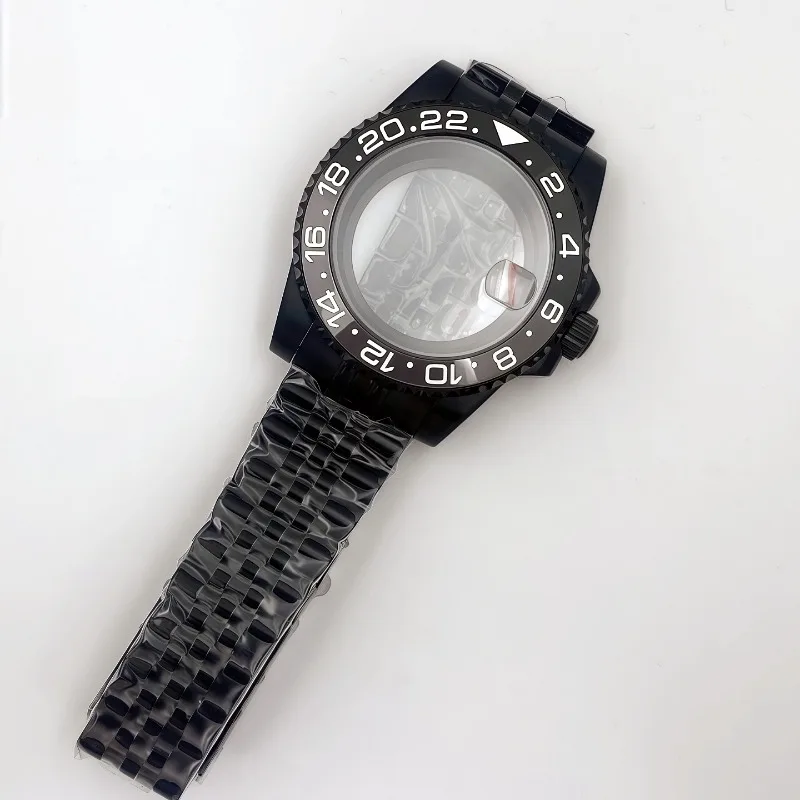 40MM Black for GMT Case Strap Bezel Set Sapphire Glass for NH34/NH35 Caliber Modifications