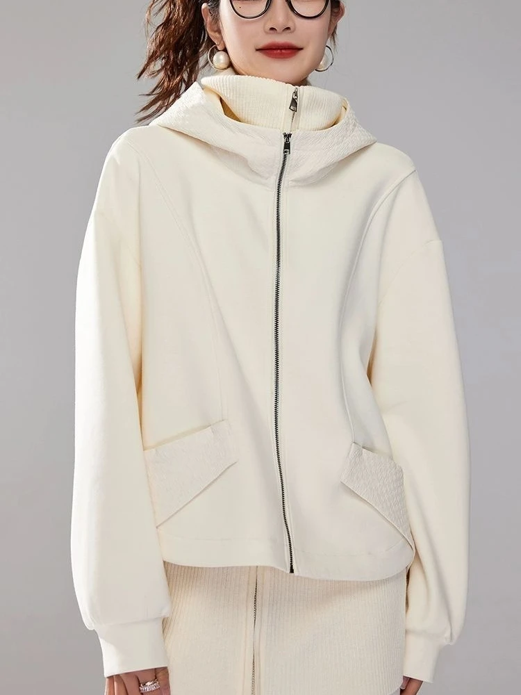 Women Double Layer Hooded Zip Up Sweatshirt Jacket Long Sleeve Pockets Outerwear Solid Casual Autumn Winter Hoodie Coat Women