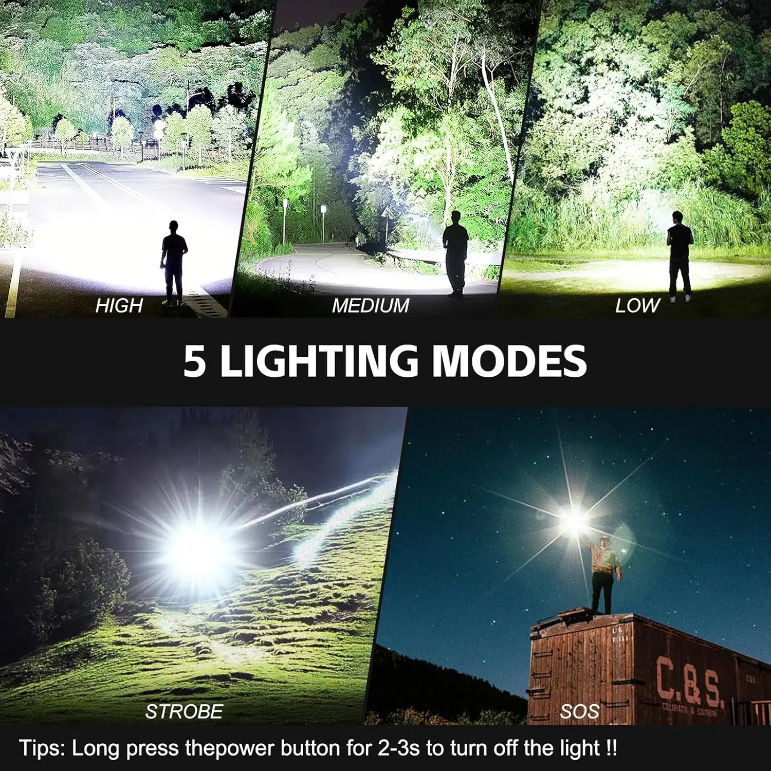 Linterna LED recargable 99.000 lúmenes superbrillante con 5 modos haz ajustable para acampar en casa