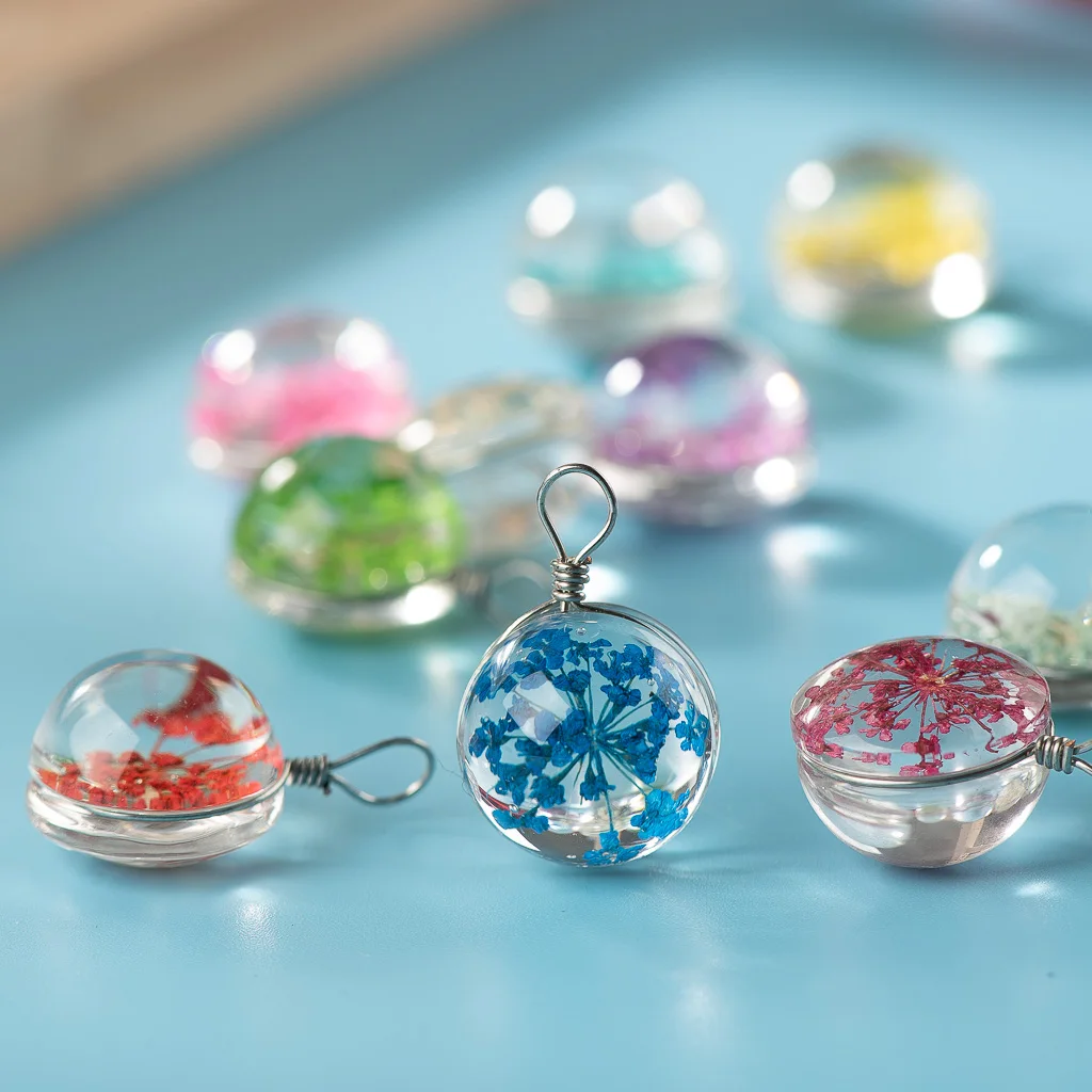 15-16mm#5pcs Iron Wire Glass Ball And Flowers Crystal Not Wooden  For DIY Earrings Bracelet Necklace Jewelry Making Beads #IZ303