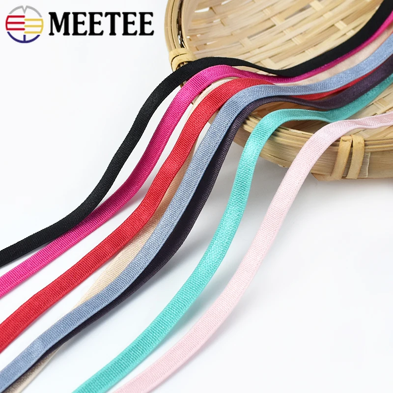 Meetee 10/20/45M 6mm Nylon Elastic Bands Bra Shoulder Strap for Underwear Belt Tape Lace Trim DIY Sewing Clothing Accessories