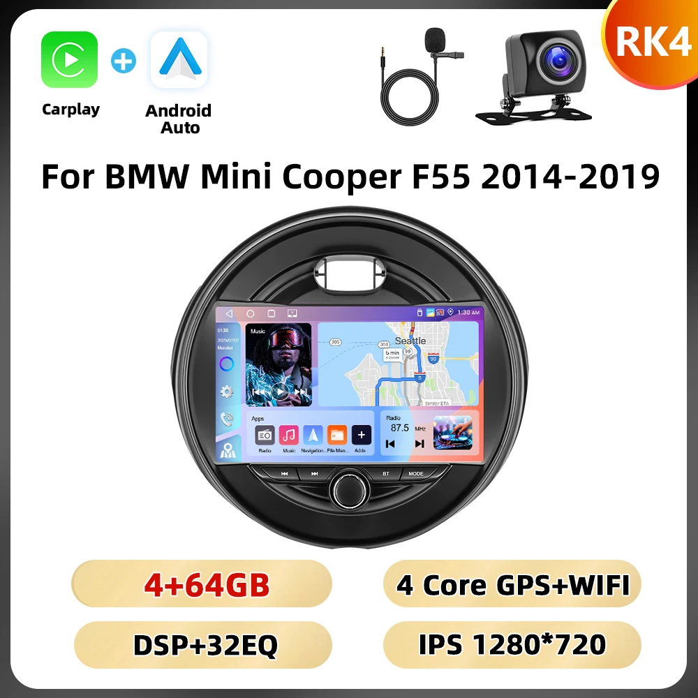 Podofo 8Core WIFI 4G Auto Audio Voor BMW Mini Cooper F55 2014-2019 Navigatie Carplay Android Auto AI Voice Spiegel Link Auto Stereo