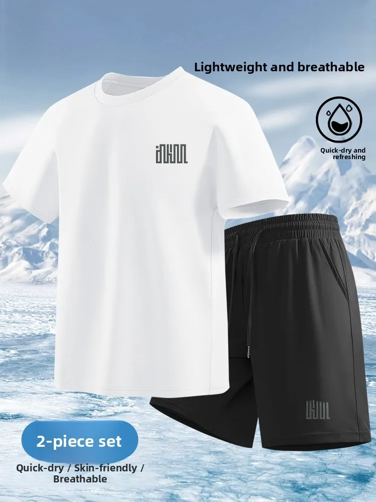 

Спортивный костюм Jeanswest Ice Silk для мужчин: быстросохнущая футболка и шорты для фитнеса и бега, летняя новинка, повседневная спортивная одежда