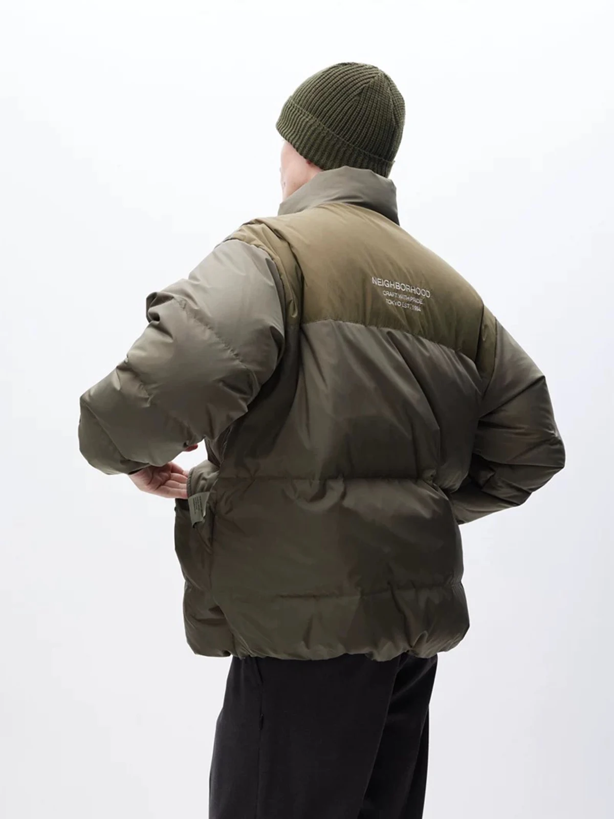 NBHD Outdoor windproof and windproof white duck down letter embroidered color matching jacket