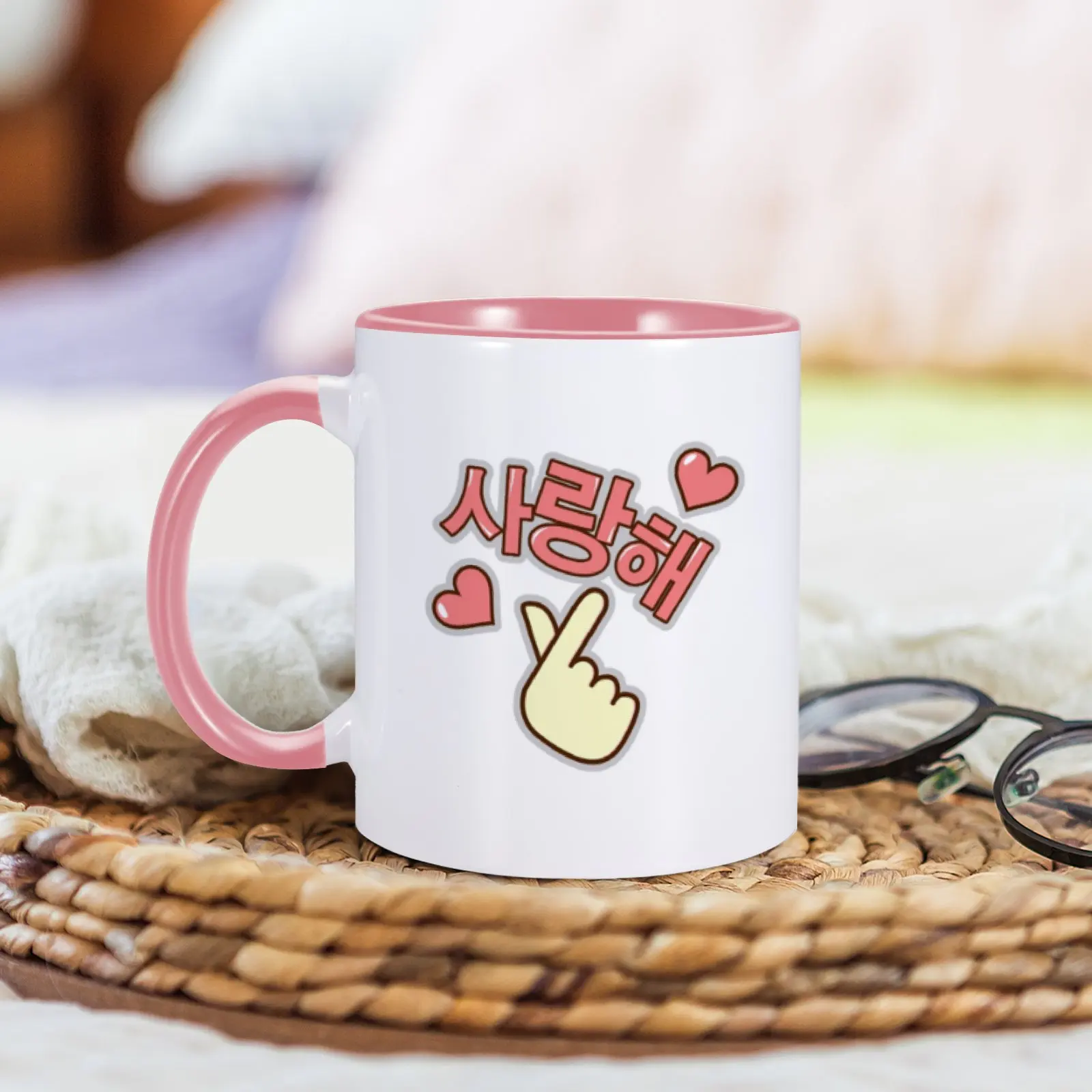 Korean I Love You Mug Funny Coffee Mugs for K-Drama Addict Him Her 11oz Ceramics Cup Valentines Day Gifts Ideas Home Milk Cups