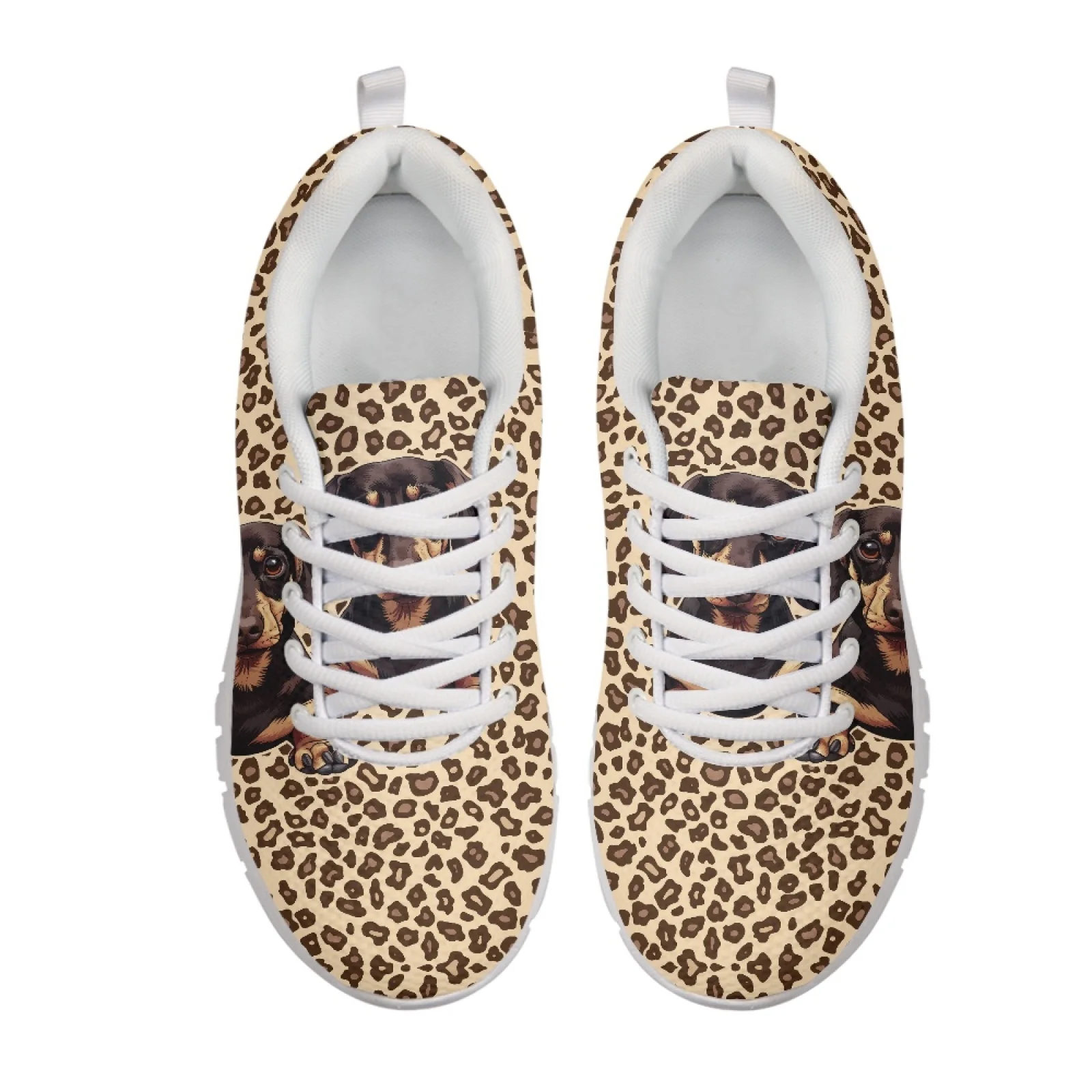 Coloranimal Leopard Puppy Mesh & EVA Sole Women Tennis Shoes Lace Up Travel Shoes for Mens New Trend