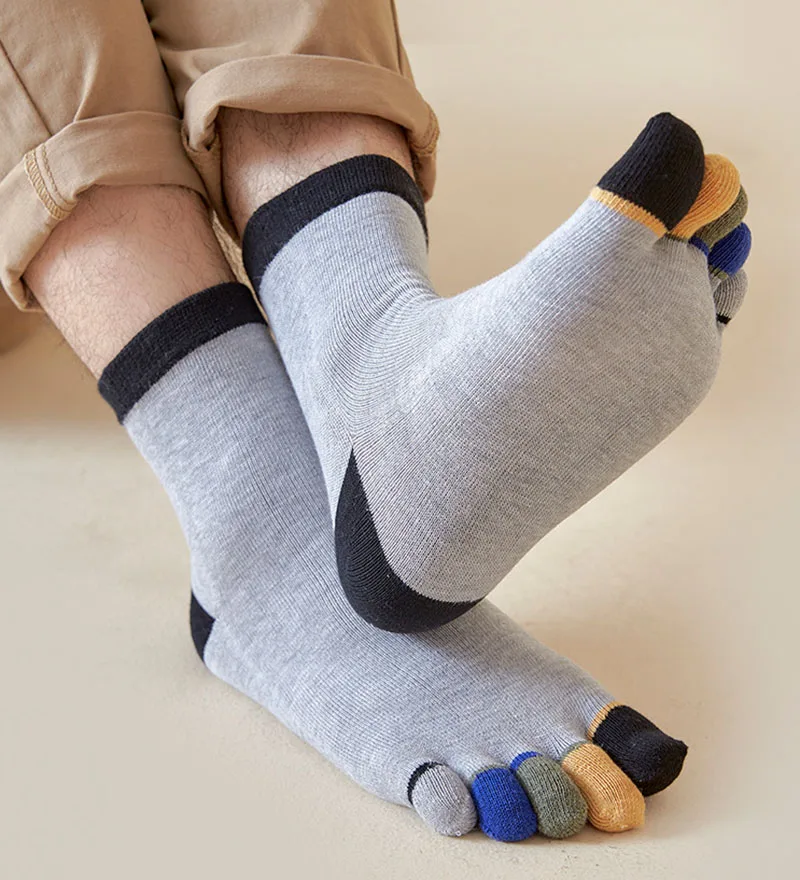 

Mens Five Finger Middle Tube Socks Colorful Toes Crew Socks Spring Summer Cotton Sweat-absorbing Toe Socks Sport Split Toe Socks