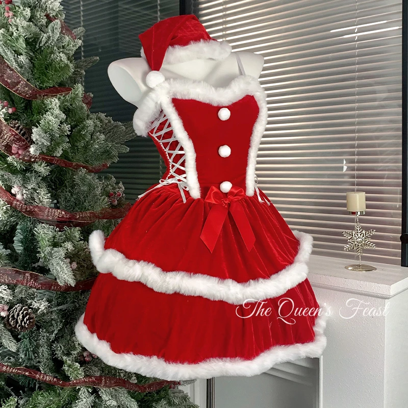 Roupas de natal 2025 outono inverno atmosfera n vestido feminino veludo emenda quente menina sexy tubo superior lolita vestidos senhoras