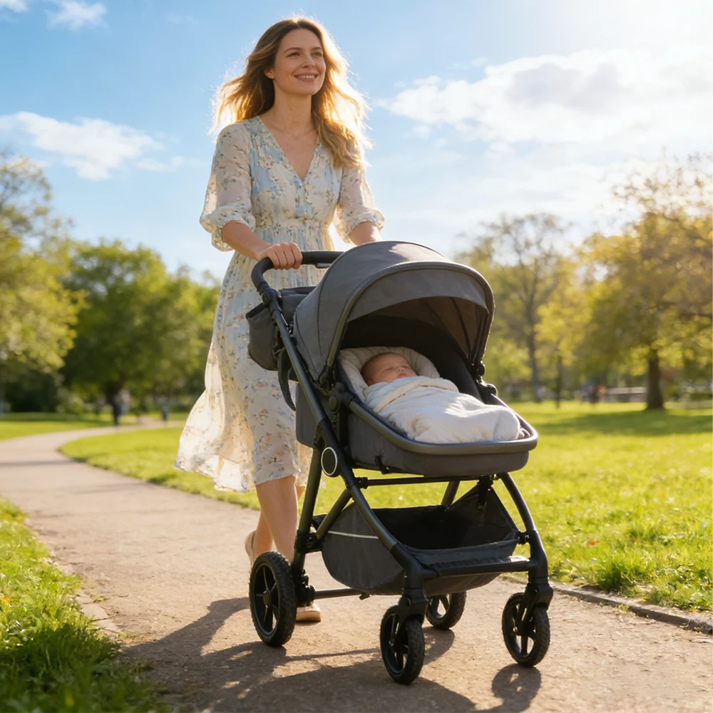 2-in-1 Hochwertiger Reversibler Kinderwagen mit Geschenk-Mamatasche Vielseitiger Säuglingsbuggy für Komfortables Fahrerlebnis – Detail 1
