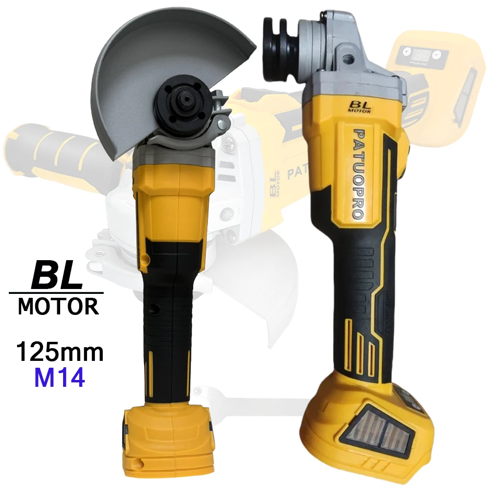 PATUOPRO 125mm Cordless Electric Angle Grinder M14 Brushless Variable Speed Cutting Machine Power Tools For Makita 18V Battery