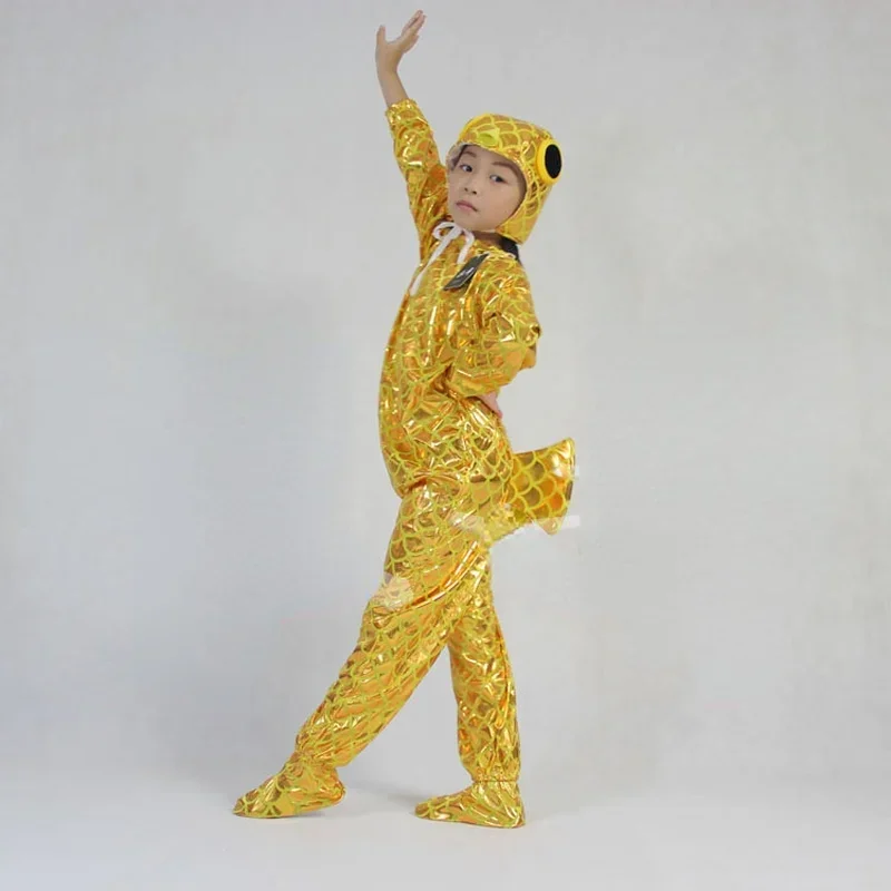 Cartoon Shiny Goldfish Golden Silver Purple Fish Fancy Dress   Show Jumpsuit Children Adult Gift Cosplay Halloween Costume