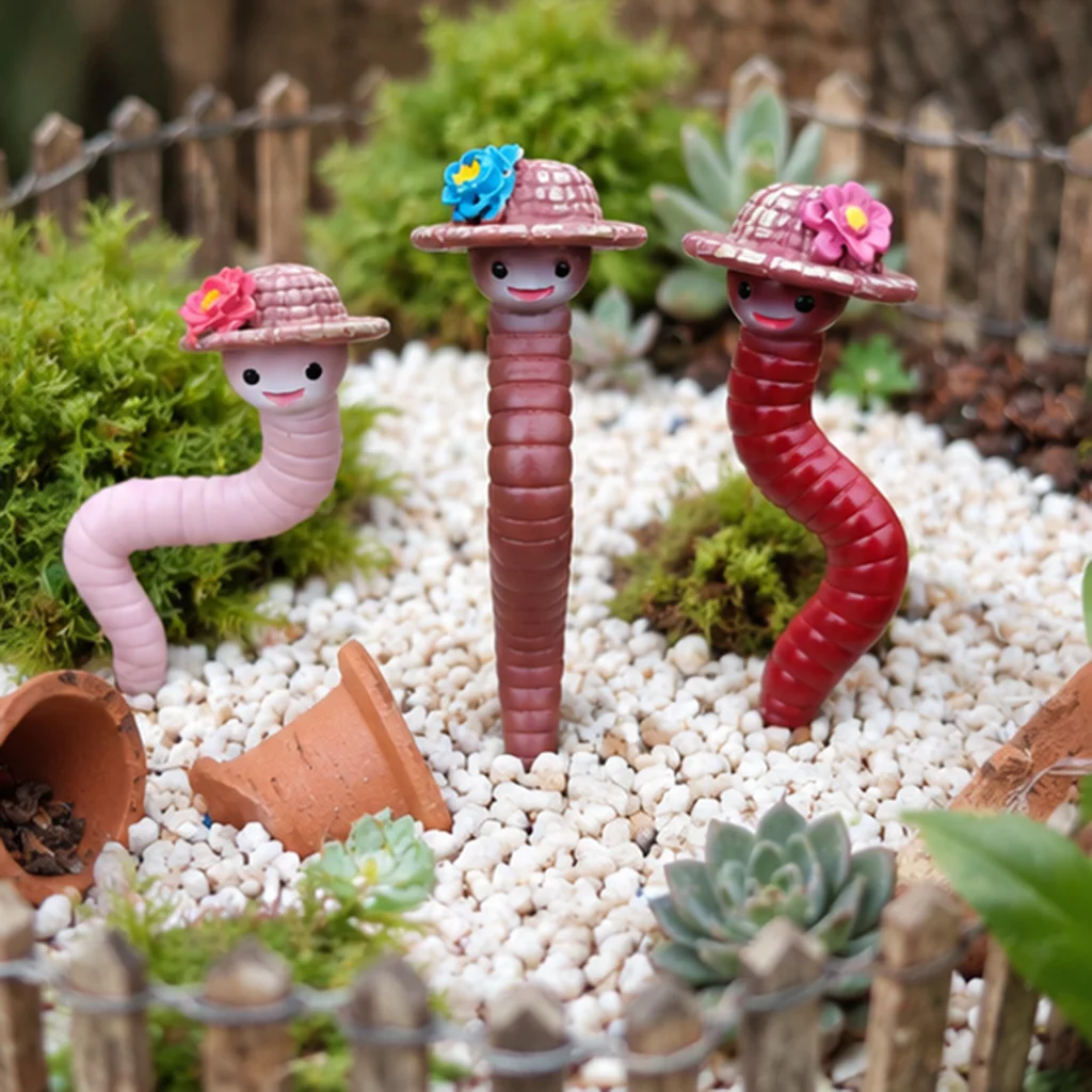 3Pcs Cute Resin Worm Garden Stakes Miniature Fairy Plant Markers Funny Insect Flower Pot Decor Gift for Plant Lover view 4
