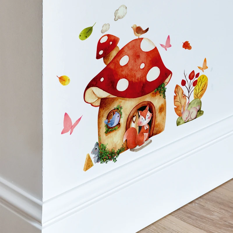 Mushroom House Fox Rabbit Living Room Bedroom Decoration Wall Sticker Bedroom Decoration Self adhesive Wall Sticker