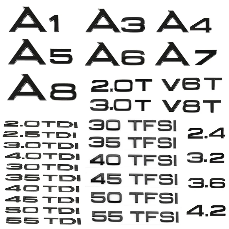 3D ABS car rear trunk logo sticker 2.0 3.0 4.0 30 35 40 45 50 55 60 TFSI TDI V6t 2.0T for Audi A1 A3 A4 A5 A6 A7 A8 Q2 Q3 Q5