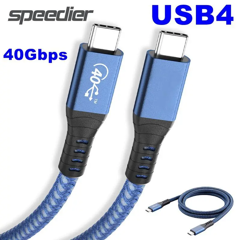 Full Function Blue Braided 40Gbps Gen3 PD 100W 8K Dual 4K USB 4.0 TB4/3 USB4 Type-C to USB C Fast Charger Data Extension Cable