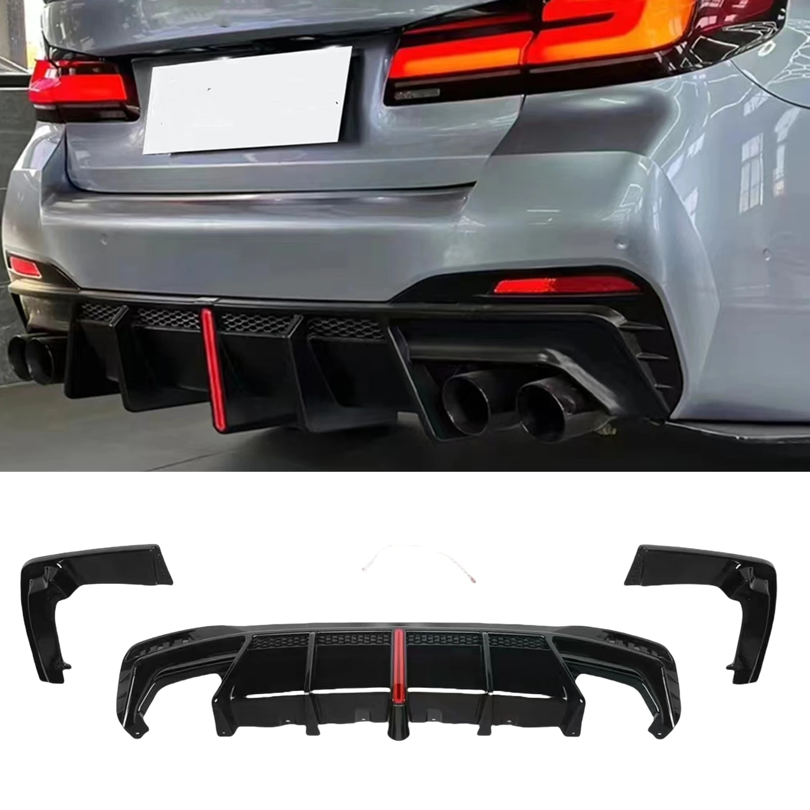 Rear Bumper Diffuser Lip Side Trim Corner with LED Light For BMW G30 G31 G38 M550i 2017 2018 2019 2020 2021 2022 2023