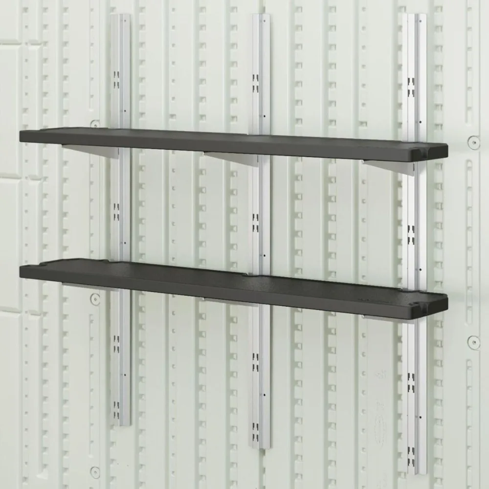 Suncast Vertical Shed Wall Mount Storage System with 2 Shelves, Outdoor Space-Saving Solution, 50 Wide x 11.25 Deep x 46.75 High