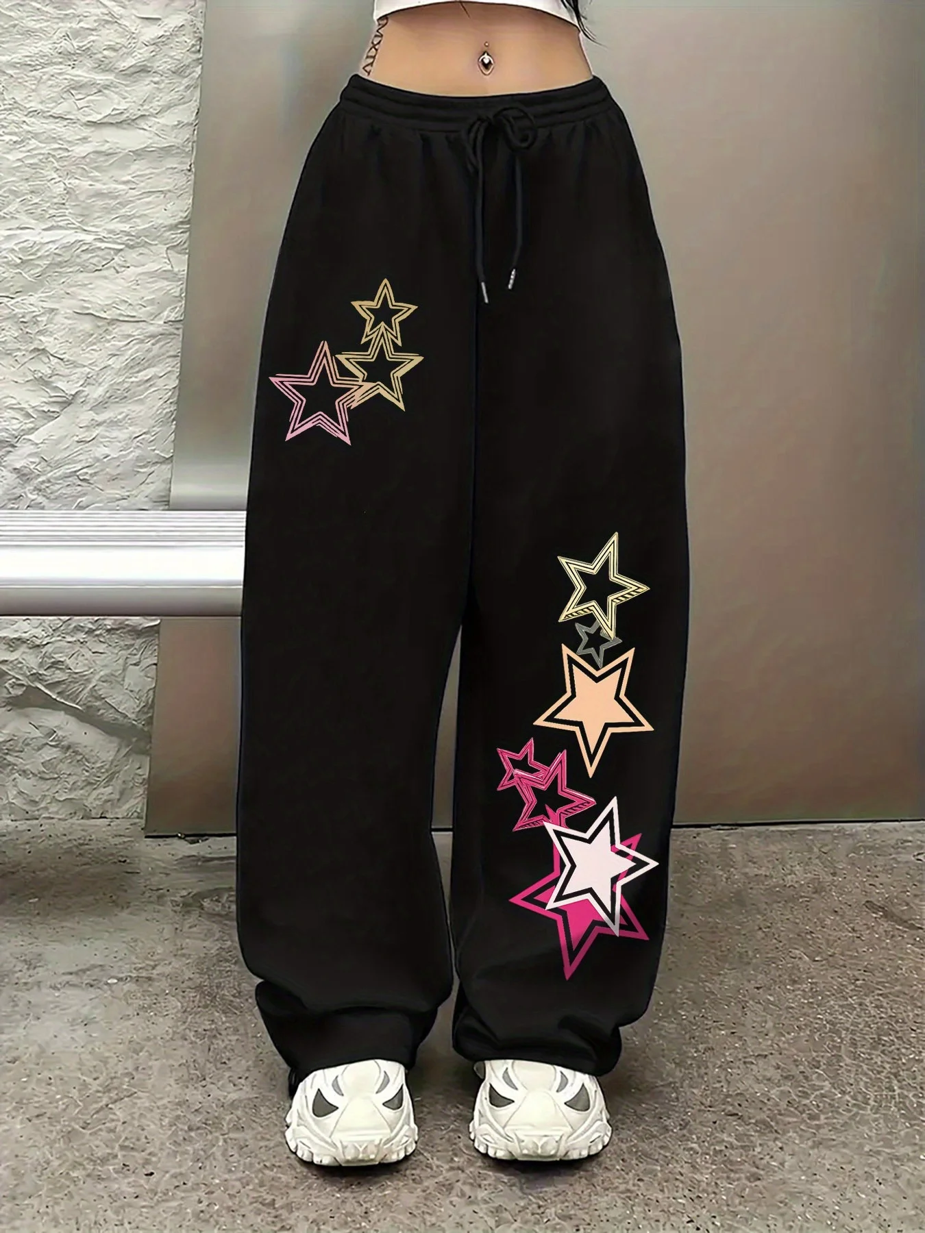 Ladies' Casual Jogging Pants with Popular Graphic Star Pattern Print, Y2K Loose Straight Leg Pants