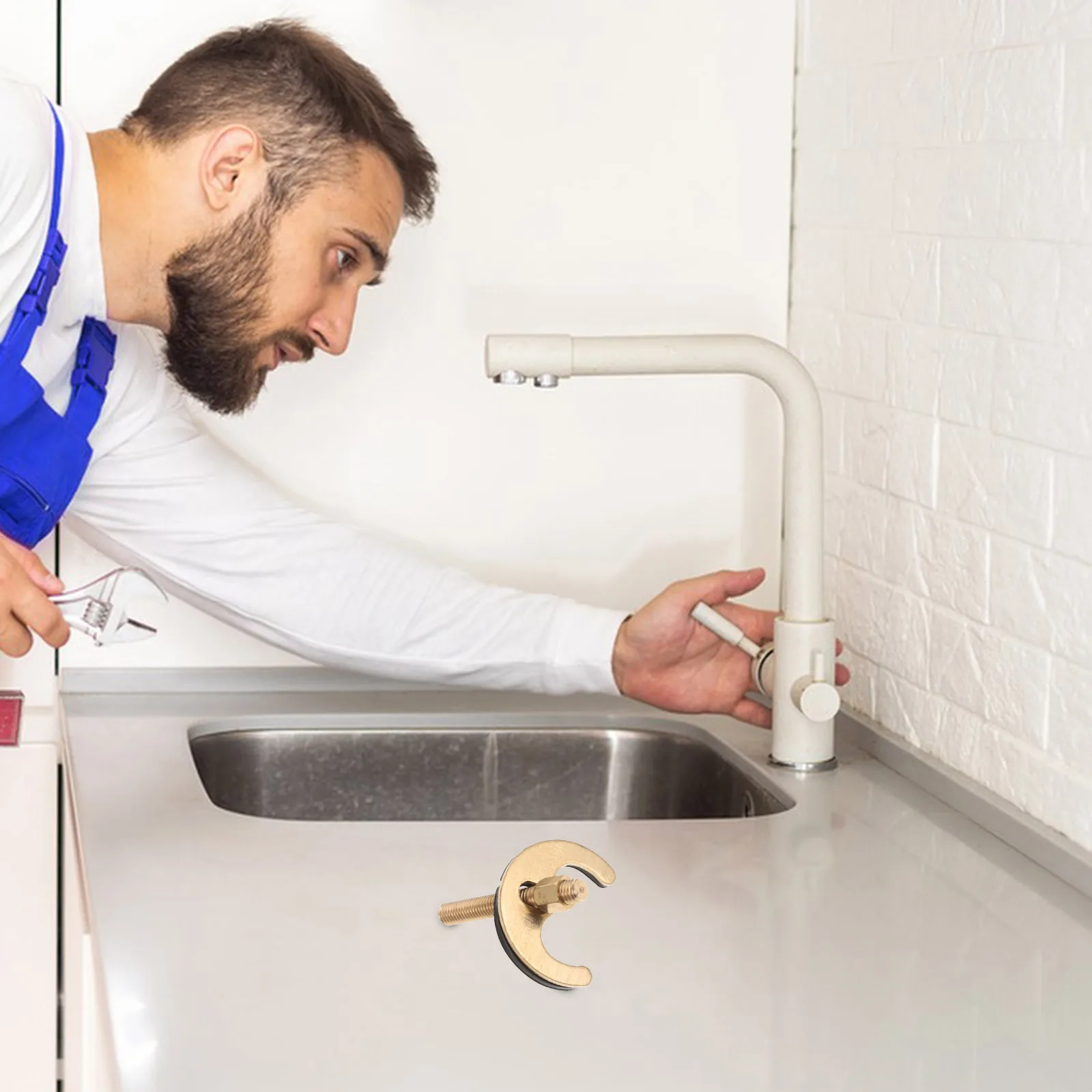 

1Set Kitchen Faucet Fixing Kit Metal Antiloose Installation Repair Fastener for Sink Tap Mounting Set Horseshoe Screw Tool