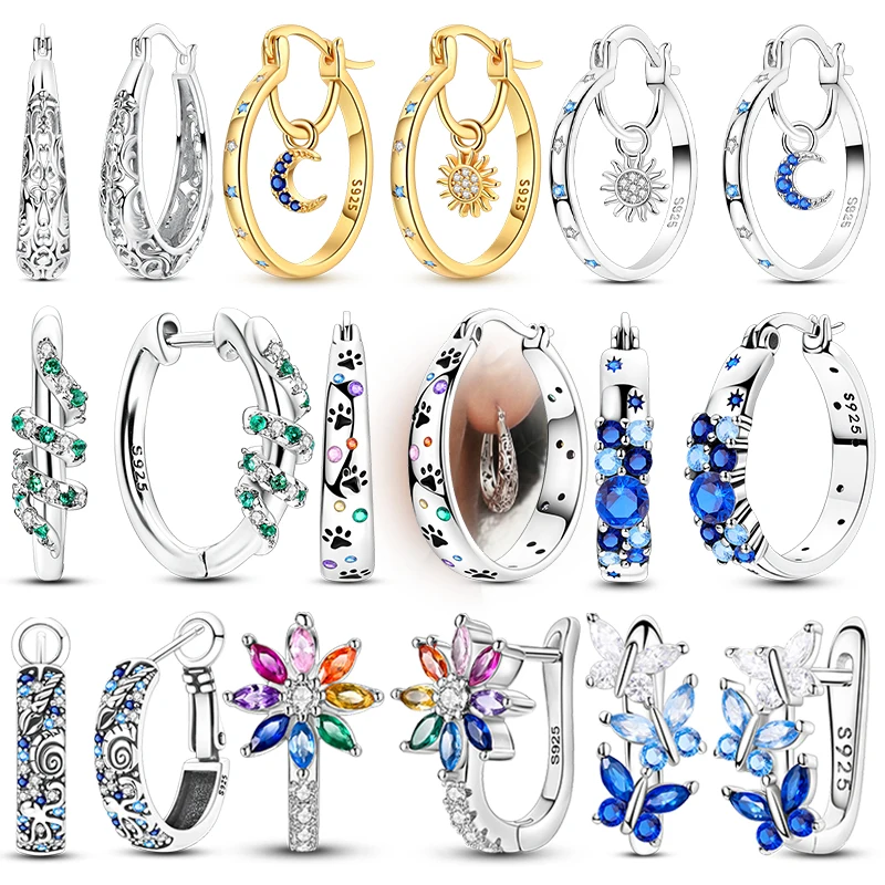 Original Silver Plated Earrings White for Women's Earrings Anniversary Jewelry Delicate Sun Colorful Crystal Twist Hoop Earring