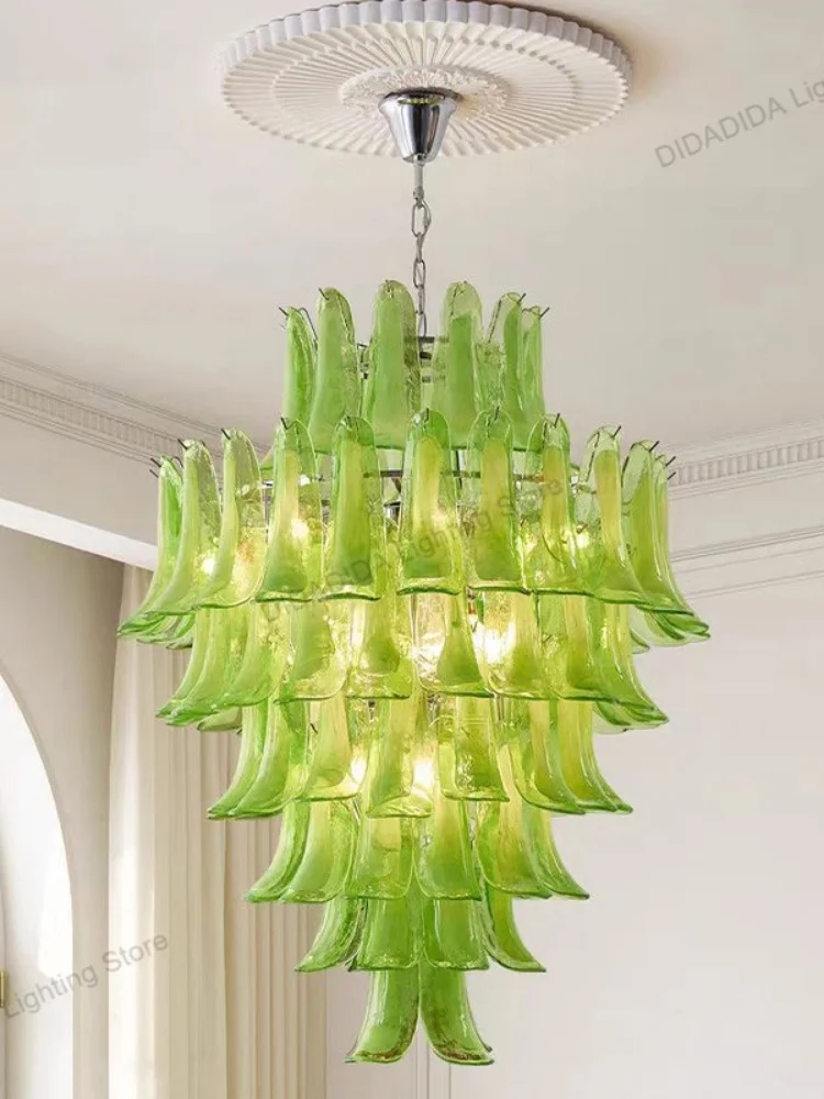 2026 Nouveau lustre de branche en laiton, lustre d'abat-jour en verre fer à cheval de Murano, lampe suspendue à intensité variable pour le salon, lumière pour plafonds