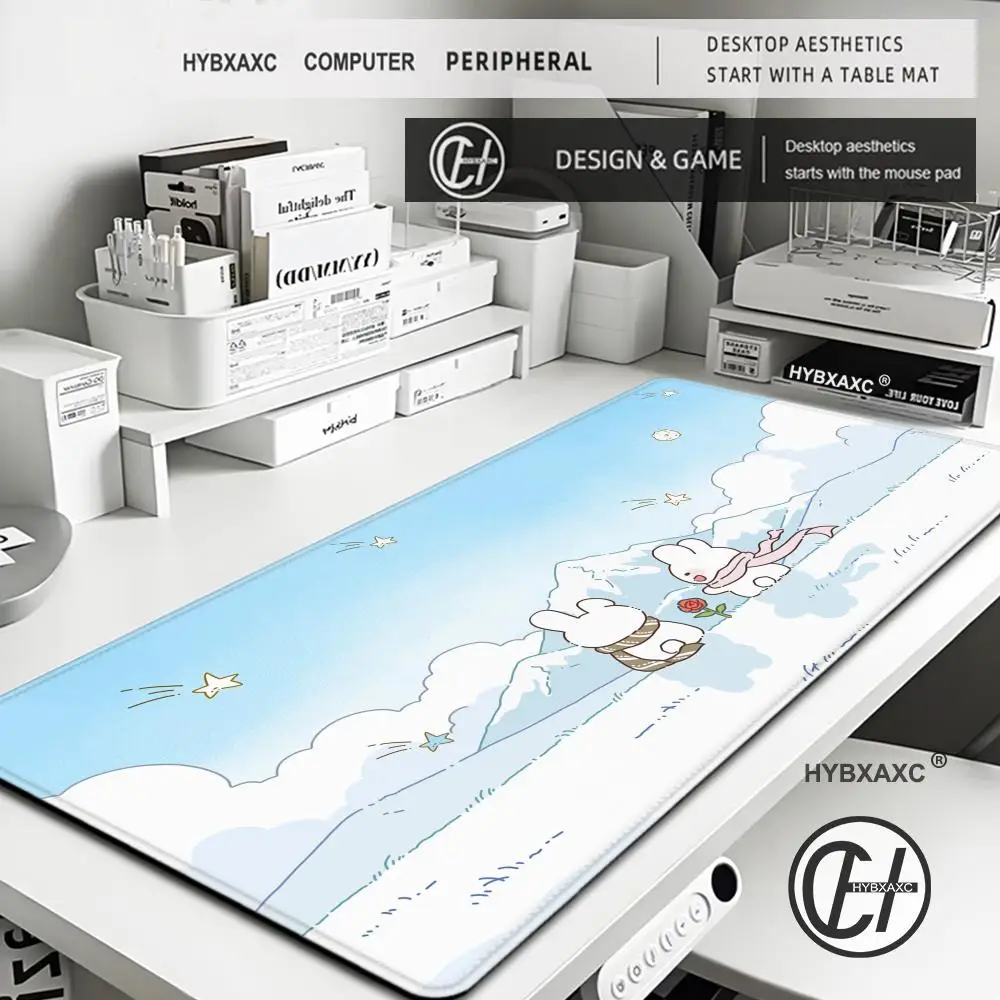 Kawaii Rabbit Purple Cartoon Mouse Pad Gaming keyboard Office Accessories Xxl Non-Slip Carpet Rubber Mousepad Home HD Print Rugs