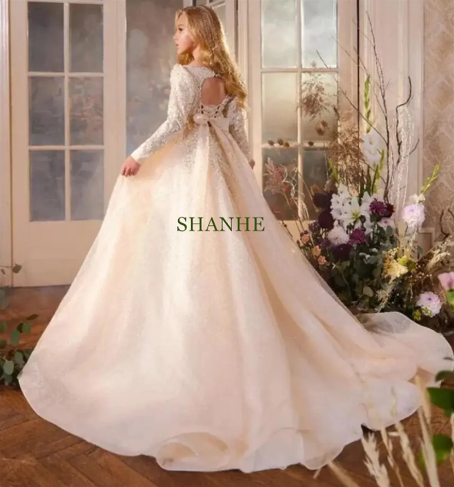 

CustomizedLovely Blue Tulle Ruffles Sleeveless Flower Girl Dress For Wedding 2023 Princess O-Neck Puff Birthday Party First Comm