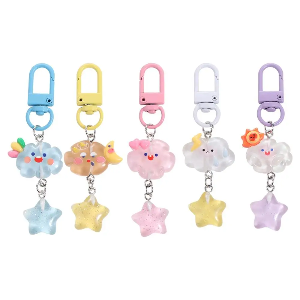 LLavero de nubes estrelladas y estrellas a la moda, llavero de resina de estilo coreano con parpadeo fino para mujer