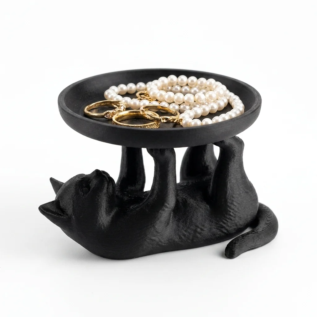 3D Printed Cute Cat Jewelry Tray Desktop Storage Rack Entrance Home Decor Ornament