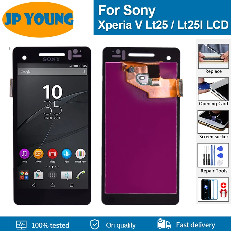 Oryginalny wyświetlacz LCD z digitizerem do Sony Xperia V LT25 LT25I, 4.3 cala, pełny montaż, części zamienne, ekran dotykowy