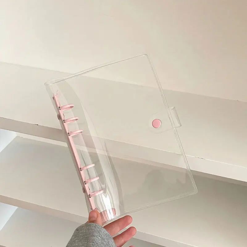 Metal Colorful A6 Transparent Soft PVC Notebook 6-Ring Binder Covers Clear Protector Budget Journal Planner with Snap Closure