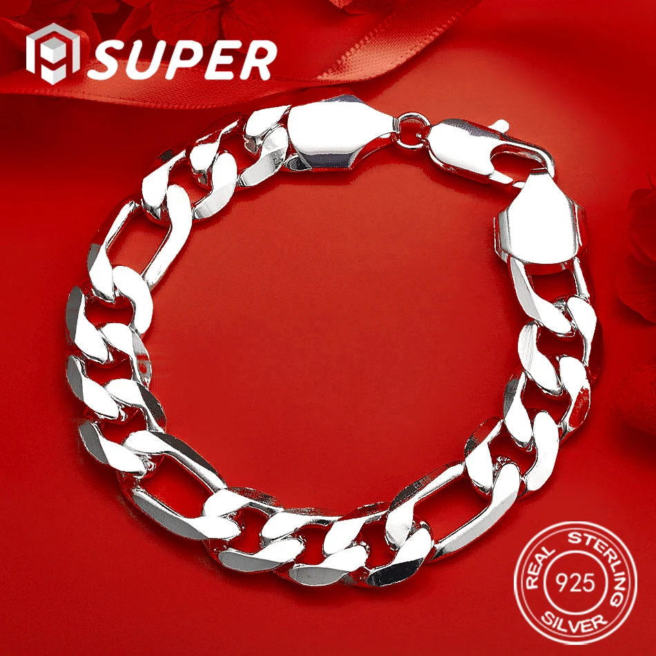 

ALISuper 925 Sterling Silver 8-inch Figaro Bracelet, unisex, perfect as a hip-hop accessory or jewelry.
