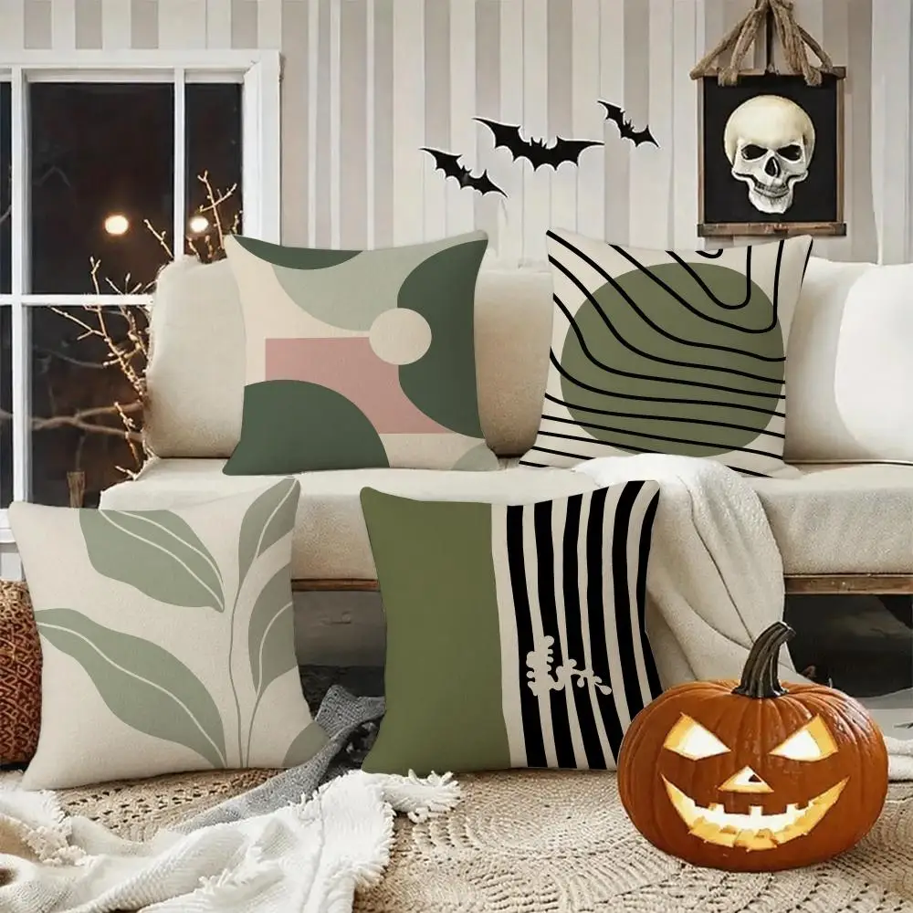 Sage Minimal Abstract Art Cushion Cover Halloween decoration trick or treat cushion cover, ghost, pumpkin head, bat decoration