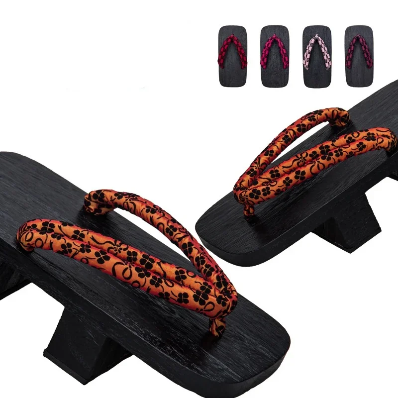 

Men's Summer Flip Flops Double Heel Japanese Style Geta Outdoor Wooden Clogs Cosplay Shoes