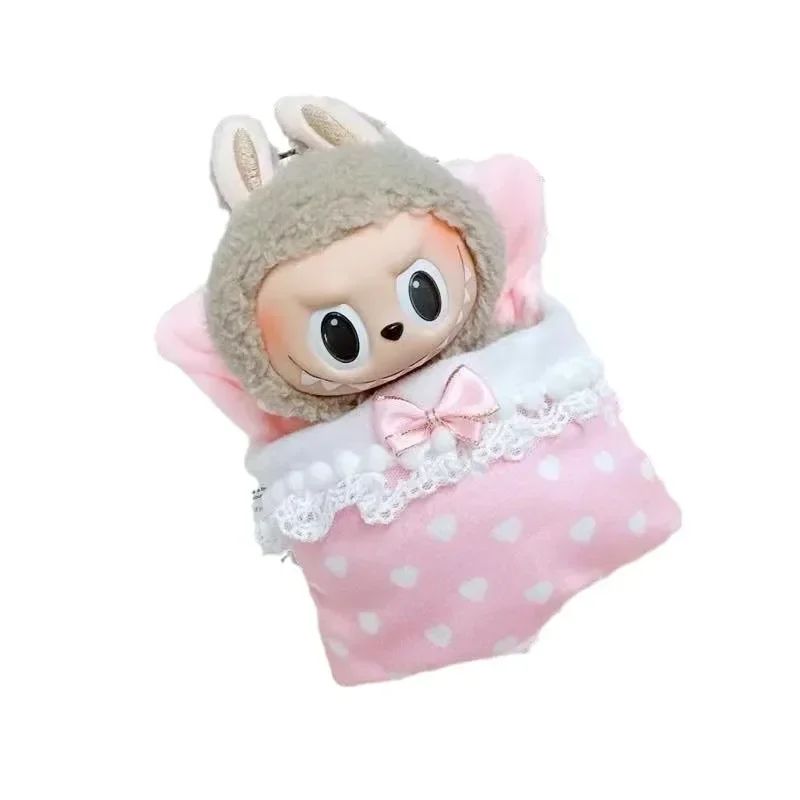 Juego de ropa de cama Labubu de 17cm, ropa para muñeca de peluche monstruo, accesorios para corona, piña, cereza, zanahoria, FJ13Q