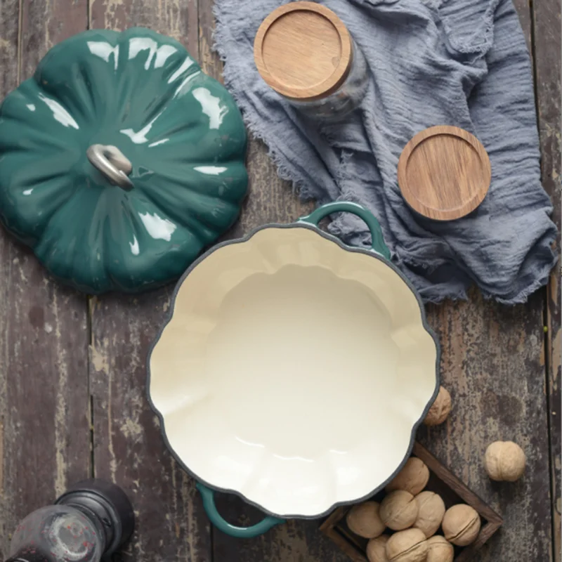 Enamel Cast Iron Pot Pumpkin Cocotte Dutch Oven 3.5 Quart Burnt Orange Casserole Pot with Lid