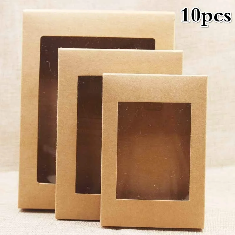 

10pcs DIY Paper Box with Window Paper Gift Box Cake Packaging for Wedding Home Party Muffin Packaging