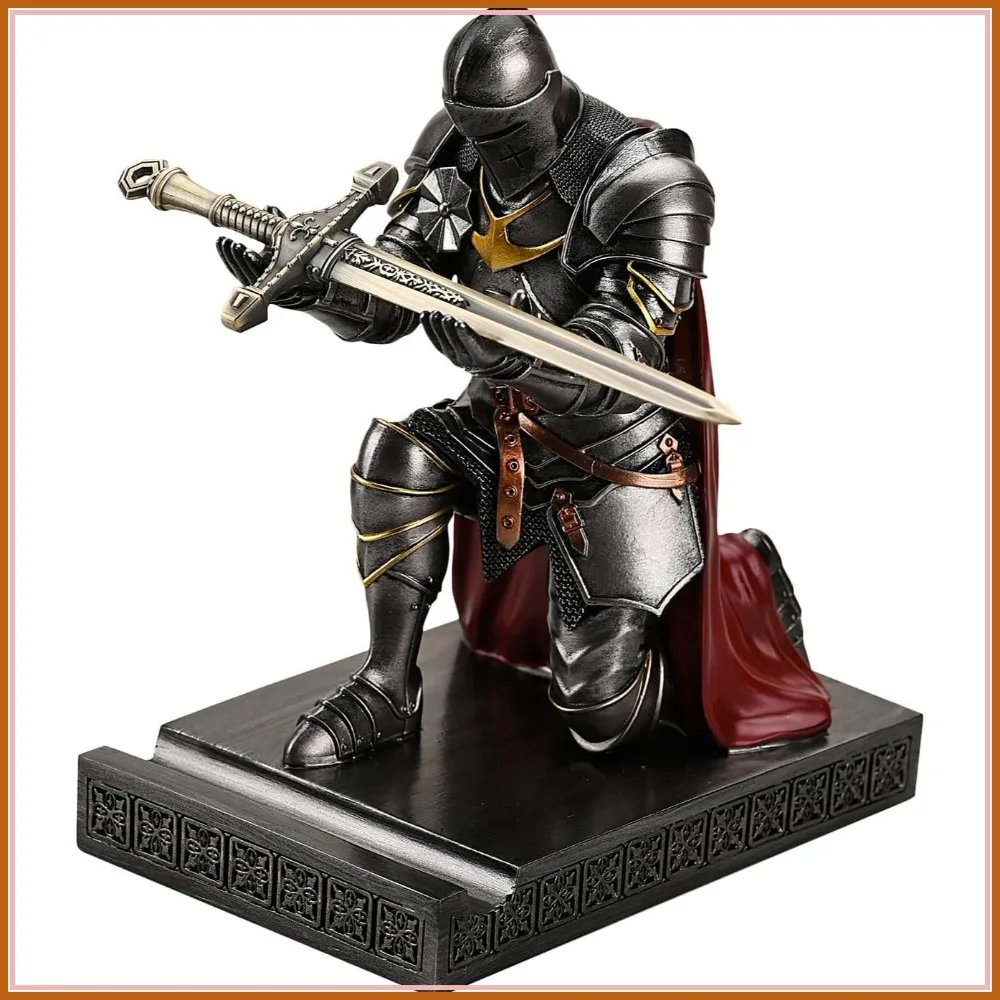 

Medieval Knight Pen Holder Desk Organizer, Resin Bookends Paperweight with Letter Opener for Office
