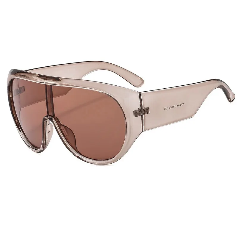 Luxury Brand Retro Big Frame Women Sunglasses Tea Color Square Pilot Shades Cool Men One Piece Sun Glasses UV400