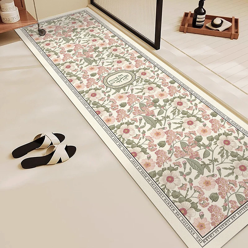 

Rug for Bathroom Mat Absorbent Anti-slip Floor Mats Diatom Mud Toilet Shower Area Pink Carpet Plant Flowers Home Decoration Rugs