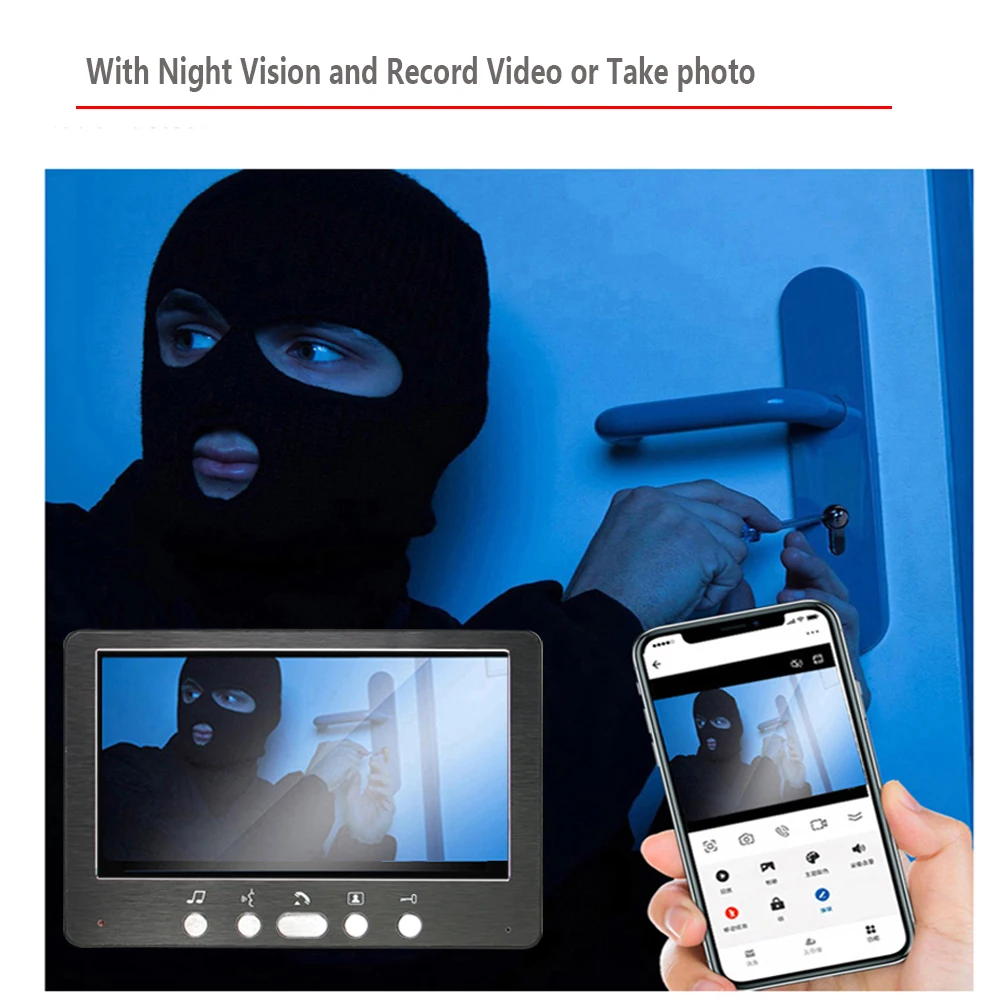 Videoportero WIFI de 7 pulgadas para apartamento, timbre de vídeo con cable, cámara 1080P con contraseña y desbloqueo RFID, Tuya