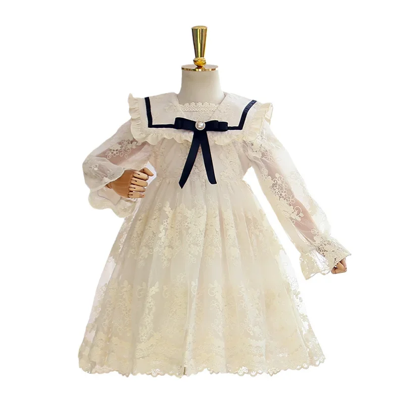 Baby Girls Long-sleeved Lace Dresses New Children\'s Kids Girls Bowknot  Princess Dresses Fairy Outwear