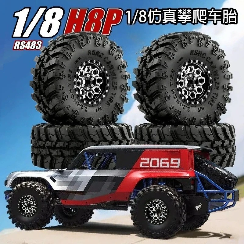 1/8 1/7 RC Car Upgrade Kit, Metal Wheel and Realistic Tire Set RS483 for MJX H8P CK5811 Wrangler Crawler